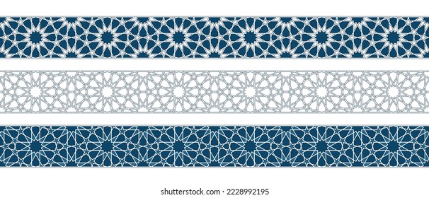 Set of borders of Islamic pattern for Ramadan greetings cards and templates. Vector illustration.