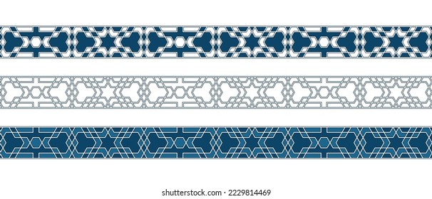 Set of borders of Islamic pattern for Ramadan greetings cards and templates. Vector illustration.