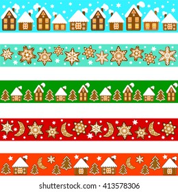Set of borders made of Christmas gingerbread