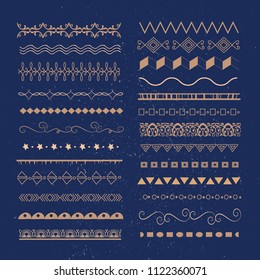 set of borders on dark blue grunge background. vector design elements
