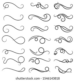 set of borders and swirl dividers decorative elements isolated on white for design