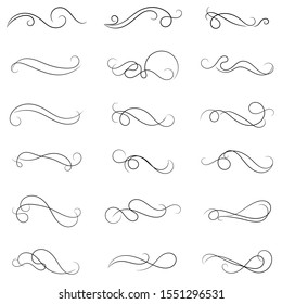 set of borders and swirl dividers decorative elements isolated on white for design