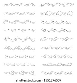 set of borders and swirl dividers decorative elements isolated on white for design