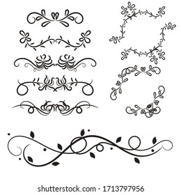 set of borders and swirl dividers decorative elements isolated on white for design