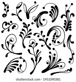 set of borders and swirl dividers decorative elements isolated on white for design