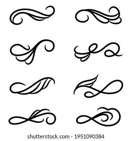 set of borders and swirl dividers decorative elements isolated on white for design