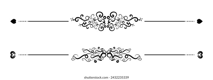 set of borders and swirl dividers decorative elements isolated on white for design