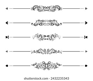 set of borders and swirl dividers decorative elements isolated on white for design