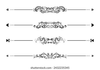 set of borders and swirl dividers decorative elements isolated on white for design
