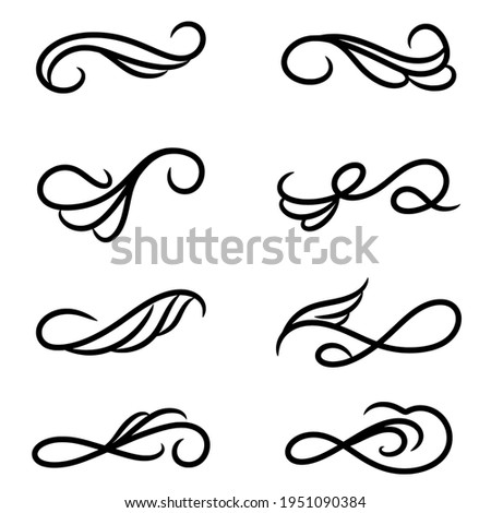 set of borders and swirl dividers decorative elements isolated on white for design