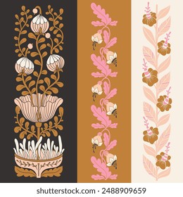 Set of borders, symmetry flowers composition isolated on background