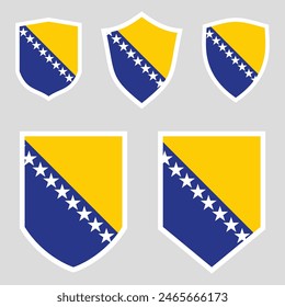 Set of Bosnia and Herzegovina Flag in Shield Shape Frame