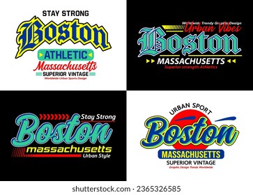 Set Boston city calligraphy typeface collection, typography for t-shirt, posters, labels, etc.