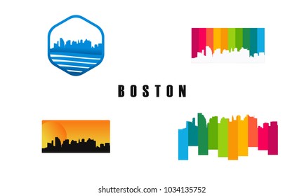 Set of Boston City Silhouette template, set of American City Silhouette logo vector illustration