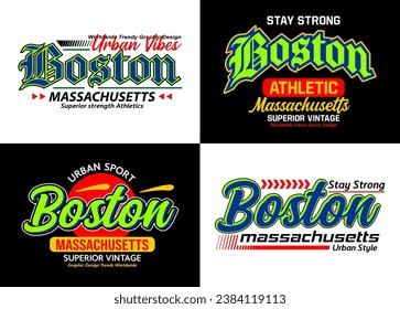 Colección de tipografías, tipografía, camisetas, afiches, etiquetas, etc. de estilo urbano de Boston.
