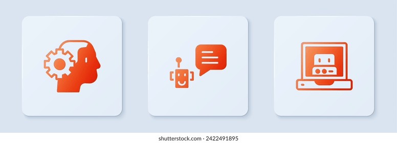 Set Bot, Humanoid robot and Creating. White square button. Vector