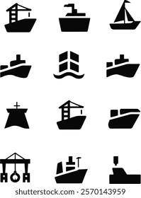 A set of bot and ship icon illustration in silhouette vector 