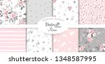 set botanic and abstract seamless pattern with flowers and leaves, hand drawn background. collection floral pattern. Tile with Flower rose. 