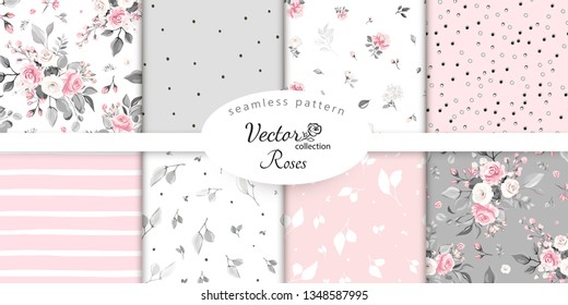 set botanic and abstract seamless pattern with flowers and leaves, hand drawn background. collection floral pattern. Tile with Flower rose. 