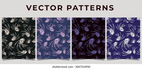 set botanic and abstract seamless pattern with flowers and leaves, Floral seamless patterns. Vector design for paper, cover, fabric, interior decor and other users