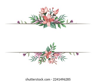 Set Botanic Blossom Floral Elements. Bloom Foliage