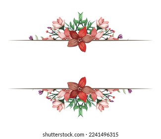 Set Botanic Blossom Floral Elements. Bloom Foliage