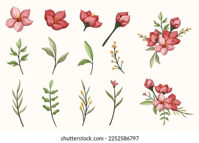 Legen Sie Botanische Blossom-Blumenelemente fest. Blütenblättern