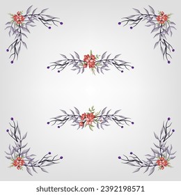 Set Botanic Blossom Floral Elements. Bloom Foliage