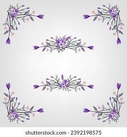 Set Botanic Blossom Floral Elements. Bloom Foliage