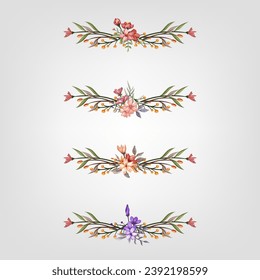 Set Botanic Blossom Floral Elements. Bloom Foliage