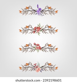 Set Botanic Blossom Floral Elements. Bloom Foliage