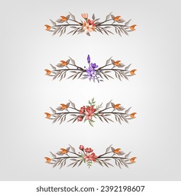 Set Botanic Blossom Floral Elements. Bloom Foliage