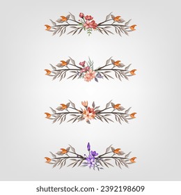 Set Botanic Blossom Floral Elements. Bloom Foliage