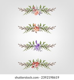 Set Botanic Blossom Floral Elements. Bloom Foliage