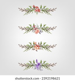 Set Botanic Blossom Floral Elements. Bloom Foliage