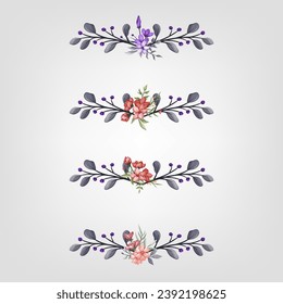 Set Botanic Blossom Floral Elements. Bloom Foliage
