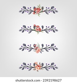 Set Botanic Blossom Floral Elements. Bloom Foliage