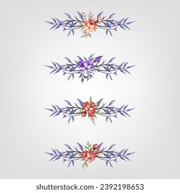 Set Botanic Blossom Floral Elements. Bloom Foliage