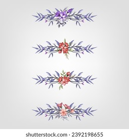 Set Botanic Blossom Floral Elements. Bloom Foliage