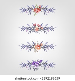 Set Botanic Blossom Floral Elements. Bloom Foliage