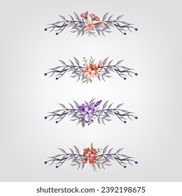 Set Botanic Blossom Floral Elements. Bloom Foliage