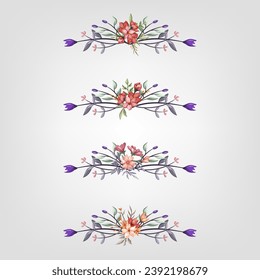 Set Botanic Blossom Floral Elements. Bloom Foliage