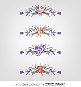 Set Botanic Blossom Floral Elements. Bloom Foliage