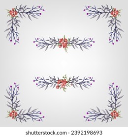 Set Botanic Blossom Floral Elements. Bloom Foliage