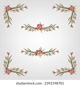 Conjunto De Elementos Florales De Blossom Botánico. Bloom Foliage