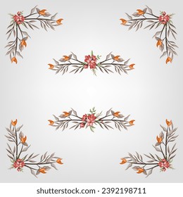 Set Botanic Blossom Floral Elements. Bloom Foliage