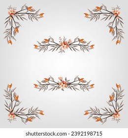 Set Botanic Blossom Floral Elements. Bloom Foliage