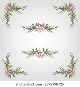 Set Botanic Blossom Floral Elements. Bloom Foliage