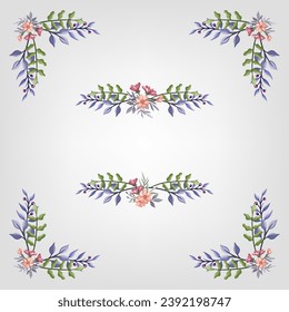 Set Botanic Blossom Floral Elements. Bloom Foliage