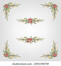 Set Botanic Blossom Floral Elements. Bloom Foliage